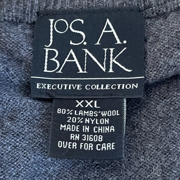 Jos A Bank Argyle V-Neck Sweater Mens XXL Pullover gray Lambs Wool blend preppy - Picture 11 of 11